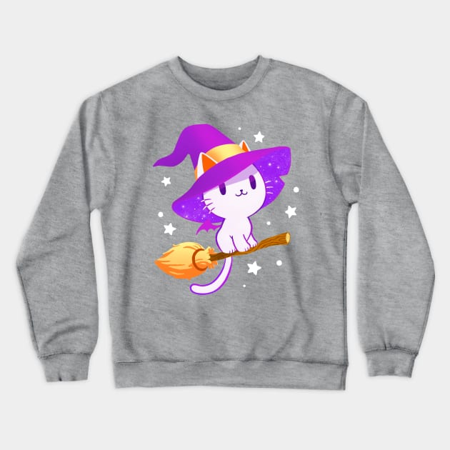 White Witch Cat - Pastel Kitty - Magical stars Crewneck Sweatshirt by BlancaVidal